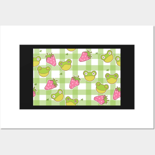 Cottagecore Froggies on Green Gingham Posters and Art